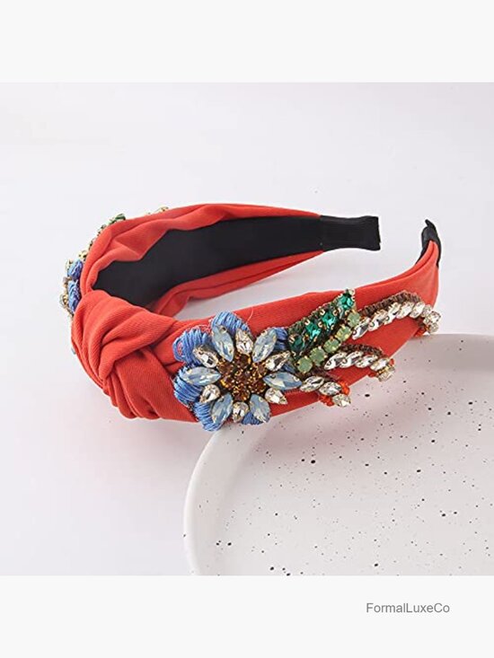 Baroque Rhinestone Crystal Embroidered Headband - Elastic Comfort Fit Hair Hoop main image 3